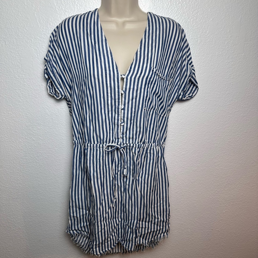 Paige Shirt Dress Size S Blue Stripe Drawstring Waist Knee Length Anthropologie